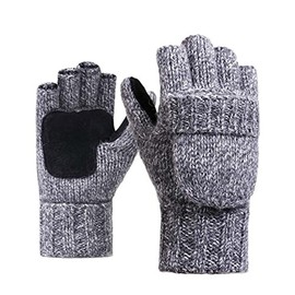 AOKAY Winter Gloves Fingerless Mittens Women's Fingerless Gloves Knitted Gloves with Foldable Fingertips, Vintage Grey