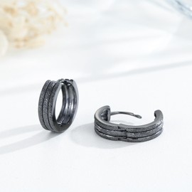 Black Earrings for Men 925 Sterling Silver Punk Black Huggie Hoop Earrings Hypoallergenic Mens Womens Earrings Black Jewelry Gifts for Husband Father's Day