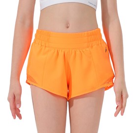 Aurefin Girls Athletic Shorts, Lightweight Running Shorts for Teen Girls Kids Sports Active Shorts with Zip Pocket and Elastic Orange/XL
