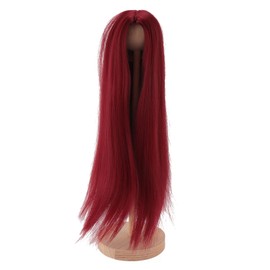 Doll Wig Professional DIY Hand Crafted Soft Heat Resistance Middle Part Long Straight Doll Wig for Doll Making Wine Red