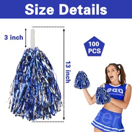 Lovecheer 100PCS Blue and Silver Pom Poms Cheerleading Bulk Cheerleader Sports Team Costume for Football Basketball Wedding New Year Christmas Party Cheering Performance