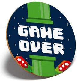 1 x Game Over Mario Pipes - Round Coaster Gamer Gaming Computer Desk Accessory Boys Retro Men Brother Dad Son Kitchen Student Kids #14686