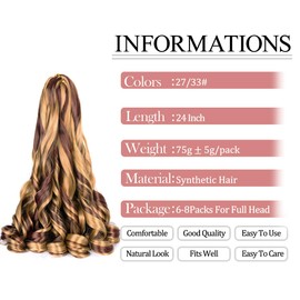 Curly Braiding Hair 8 packs Spanish Curly Braiding Hair P27/33 Bouncy Braiding Hair Extensions 24 Inch Pre Stretched French Curl Braiding Hair (24 Inch Pack of 8,P27/33)