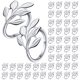 50 Set Leaf Napkin Ring, Silver Napkin Rings Vintage Metal Napkin Adornment Dining Table Ring for Holiday Banquet Wedding Spring Summer Serviette Buckle