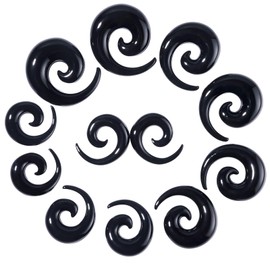 Qmcandy 12pcs Big Gauges Spiral Ear Stretching Kit 00G-20mm Large Acrylic Spiral Set, Acrylic, cubic-zirconia