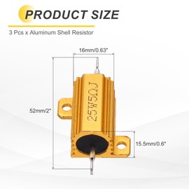 sourcing map 3pcs 25W 5 Ohm 5% Aluminum Housing Case Resistor, Wirewound Resistors Screw Tap Chassis Mounted, Gold