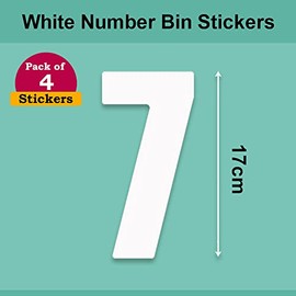 Packwith Pack of 4 White Wheelie Bin Number 7 Stickers (17 cm) Vinyl Bin Stikcers Packwith® #PBN10-7