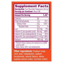 Metamucil Metamucil Sparkling Fiber Supplement + Vitamins, Plant Based Psyllium Fiber Powder with Vitamins C, D & B12, Daily Supplement for Regularity + Metabolism, Citrus Flavored, Sugar-Free, 90 Servings