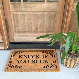 Funny Coir Doormat Knuck If You Buck Front Door Pation Decor Mat Entryway Outdoor Mat with Heavy Duty Front Porch Welcome Mats Entry Natural Coir Brown Mat House Warming Gift Mat 23.7 x 15.7 inch
