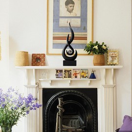 Octdays Abstract Statue Sculpture Decorations: Modern Black Sculptures for Home Decor Resin Art Flame with Glass Ball Figurines for Living Room Table Centerpiece Office Desk TV Stand Decor