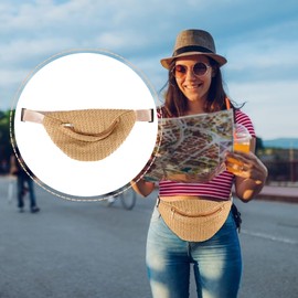Straw Waist Bag Fashion Summer Chest Bag Imitation Woven Cross- Body Bag Hip Pack with Adjustable Strap for Travel Sport (Dark Brown)