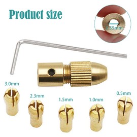KEWAYO Mini Brass Drill Collet Set, 7 Pieces 0.5-3mm Small Brass Collet Bits with Allen Wrench for 2.35mm Rotary Tools