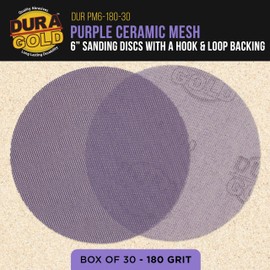 Dura-Gold Premium 180 Grit 6" Purple Ceramic Mesh Sanding Discs, Box of 30 - Dustless Hook & Loop Backing Sandpaper for DA & Random Orbital Sanders - Long-Lasting Fast Cut - Woodworking, Auto Paint