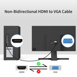 fairikabe HDMI to VGA Cable 6Ft, HDMI to VGA Adapter 1080P 60Hz, Unidirectional HDMI Male to VGA Male Cable for Monitor, HDMI to VGA Cable Adapter for Laptop, PC, Projector, TV