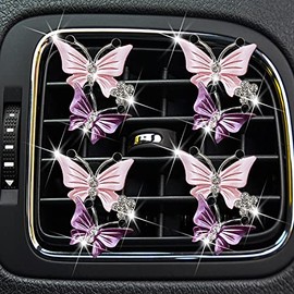 Maitech Car Air Fresheners Vent Clips for Women,4 Pcs Cute Dual Butterfly Diamond Rhinestone Air Freshener Vent Clip Sparkly Bling Car Accessories for Women (Pink)