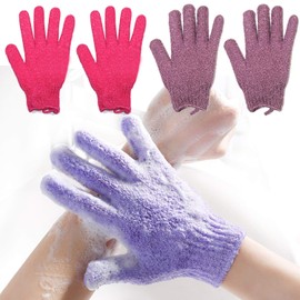 2 pares de guantes exfoliantes para el cuerpo, guantes de baño, esponja de masaje para la piel, toalla de limpieza profunda para la piel muerta, cepillo de lujo para spa, esponja pesada con cordón para estropajo, color morado y res)