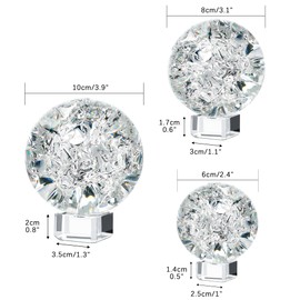ZEERSHEE Set of 3 60/80/100mm Crystal Cracked Balls Glass Globe Paperweight Decor Solid Decorative Sphere with Stand Feng Shui Divination or Fortune Telling Ball