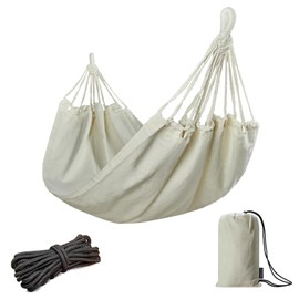 JoyView Brazilian Hammock for Single Preson Portable Hammock with Hanging Ropes & Carry Bag Large 78.8x39.4” Cotton Hammock for Patio 300LBS Capacity Perfect for Outdoor/Indoor - Natural White