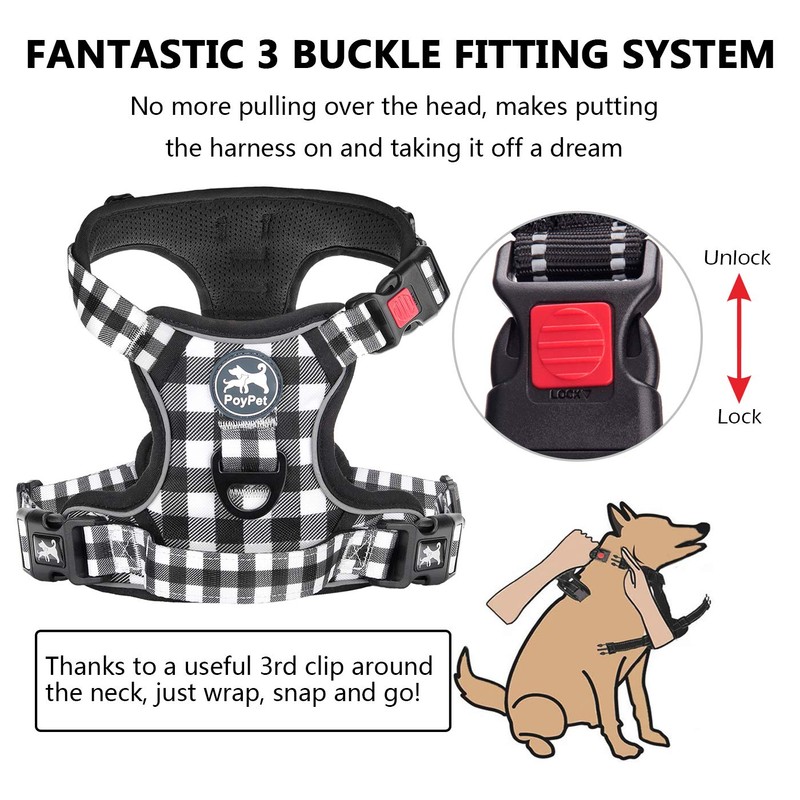 PoyPet No Pull Dog Harness, [Neck Release] Reflective Adjustable No