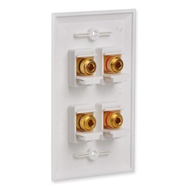 Speaker Wall Plate with 4 Banana Binding Posts, HTTX White Gold-Plated Female Speaker Wire Socket Connector for Wallplate with Black & Red Rings