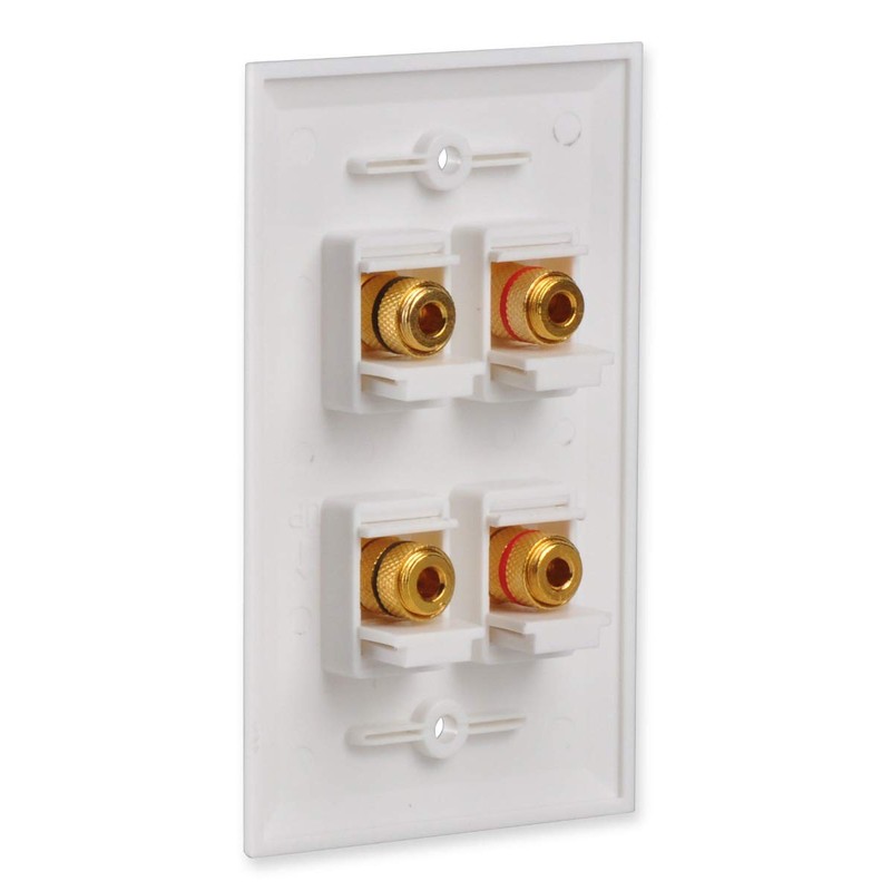 Speaker Wall Plate with 4 Banana Binding Posts, HTTX White