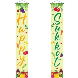 FHGG Happy Sukkot Porch Banner Decorations for Jewish Holiday Party