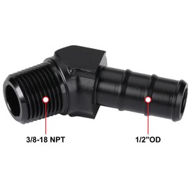 Podavelle 3/8 NPT Male to 1/2 Hose Barb Fitting Adapter 45 Degree Aluminum Black