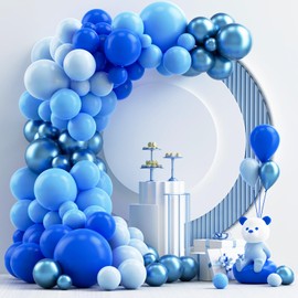 NISOCY 124Pcs Blue Balloons Garland Arch Kit, 18In 12In 10In 5In Baby Light Blue Royal Blue Metallic Blue Balloons for Baby Shower Birthday Baseball Nautical 4th of July Independence Party Decorations