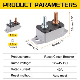 DMiotech 1 Set 12-24V 40A Circuit Breaker,Auto Resettable Stud Type Overload Protector Switch with Screws Mini Electrical Breakers Fuse Holder for Boat Rv Car Audio Speaker
