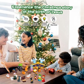 Nativity Advent Calendar 2025 Kids with Light, 25 Days Christmas Countdown Christian Advent Calendar Kids Nativity Play Set, Small Nativity Scene Toy for Toddler Children Religious Gifts