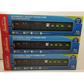 Sunbeam Qty 3 Sunbeam Advance 7 Outlet Power Strip With Surge Protector Spaced Outlet15A