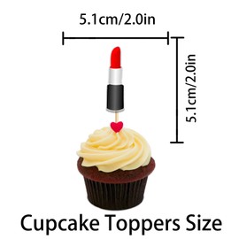 W Cupcake Topper for Makeup Lipstick Theme Party Favors Decorations Women Lady Girls Birthday Girls' Night Out Happy Birthday Bachelorette Bridal Shower Party Decor Supplies set 18pcs Red Glitter