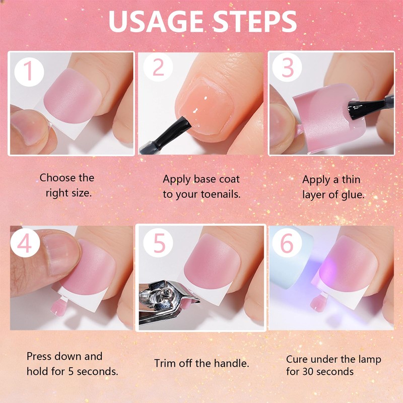 French Tip False Toenails Set - 120Pcs Nude Pink Fake