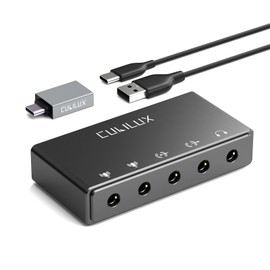Cubilux CB5 USB Audio Interface for Recording, USB to 3.5mm Sound Card with Stereo Microphone Input, Line-In, Line-Out & Headphone Jack, Support Windows & Mac OS