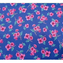P&B Textiles Tropic Gardens BTY Katya Rozz P&B Textiles Hot Pink Hibiscus on Deep Blue