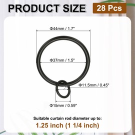PATIKIL 28 Pcs Curtain Rings with Eyelets, 1.5"ID Glide Smoothly Metal Drapery Ring Fit Up to 1 1/4" Curtain Rod, Black