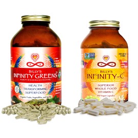 Infinity Greens Bundle, Infinity Superfood Greens Capsules (34 Servings), Infinity-C Vitamin C Complex (30 Servings), Organic, Raw, Vegan, Gluten Free, Non GMO