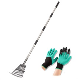 Yangbaga Metal Garden Leaf Rake，30.7”-50”Adjustable Lawn Rake 8.7" Wide Lightweight Steel Handle,Plastic Head, for Gardeners,Kids Leaf Rake,Camp Rake Garden Digging Gloves …