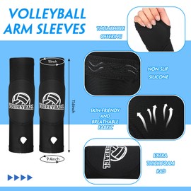 Vabean 8 Pcs Volleyball Accessories, Volleyball Arm Sleeves Volleyball Knee Pads Sport Hair Scrunchies Sweat Band Drawstring Bag Cosmetic Bag Volleyball Wrist Guard Knee Brace (Black,Medium)