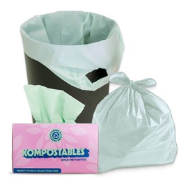 KOMPOSTABLES 100% Home Compostable Kitchen Trash Bags, 13 Gallon, Unscented Corn Plastic Bags w/Handles, 49 Liter Tall, Biodegradable Garbage, Compost & Food Scrap Waste Can Liners, Heavy Duty, 35 Ct