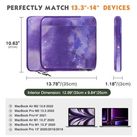 MoKo Laptop Sleeve Bag for 13.3-14 Inch, Notebook Carrying Case with Pocket Fits New MacBook Pro M3/M2 14" /13" M2/M1 Pro/M1 Max 14.2 2023-2021/Air 13.6" M2 2022, Surface Pro 9/8 13",Purple Starry Sky