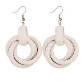 Vintage Natural Wooden Circle Dangle Drop Earrings for Women Big Statement Wood Twist Round Hoop Earrings Ear Jewelry-white