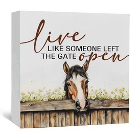 Nitelat Horse Decor Sign, Farm House Cottagecore Animal Wooden Signs, Rustic Farmhouse Animal Live Like Someone Left The Gate Open Wood Sign Home Decor, Horse Gifts For Women 6x6