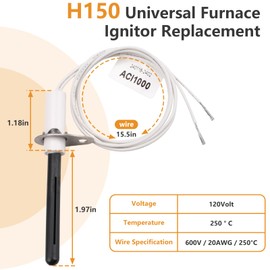 H150 Universal Ignitor, 120V Silicon Nitride Hot Rod Igniter Fits for Furnace, Gas Ignition, Hot Surface Igniters, Infrared light source, Pool Heater & Boilers Etc Almost 150 kinds 90% of Applications