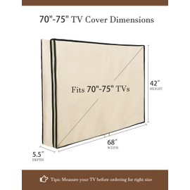 iBirdie Outdoor Waterproof and Weatherproof TV Cover with Zipper for 70 to 75 inch Outside Flat Screen TV, Beige 600D Thick Fabric Protector
