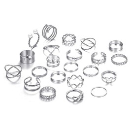 22-Piece Silver Rings Set, Stainless Steel Ankle Rings, Trendy Stacking Rings Set, Minimalist Finger Rings, Women's Ring Set, Silver