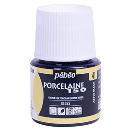 Pebeo Porcelaine 150 Ceramic Paint - Water-Based High-Gloss Color Paints for Porcelain, Premium Art Supplies, Non-toxic & Heat-Safe, 45 ml Bottle, Abyss Black