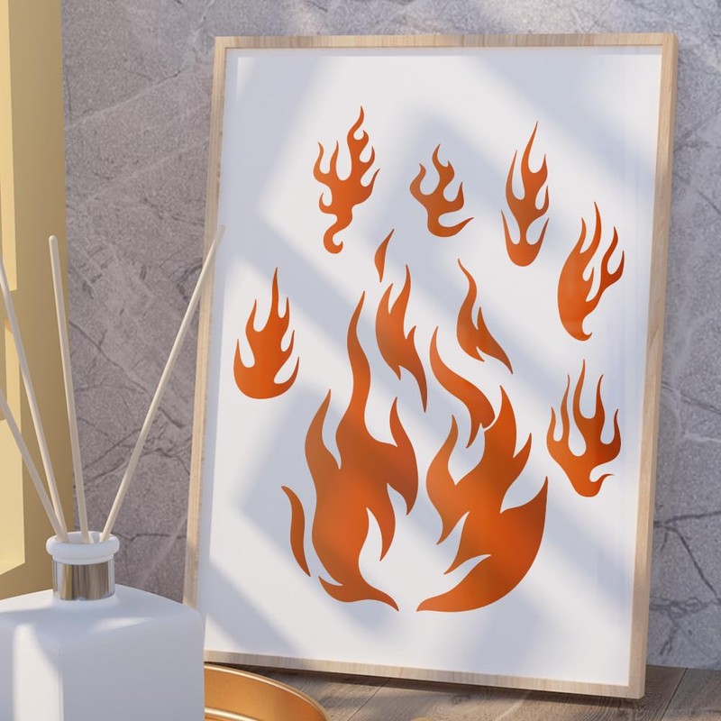2Pcs Flame Wall Stencil Templates 29.7 x 21cm Reusable Plastic