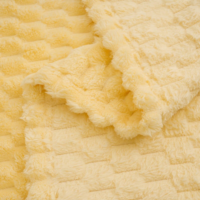 Vessia Flannel Fleece Throw Blanket(60x80inch), 3D Jacquard Light Yellow Fuzzy