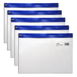 Snopake A5 Zippa-Bag ‘S’ Classic with Write-On Label [Pack of 5] 255 x 190 mm - Transparent/Blue Zip Strip [Ref: 12687]